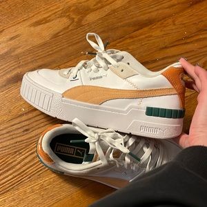 size 11 womens puma cali sport sneakers in peach and hunter green